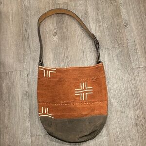 Jenna Bee Orange Tribal Tote Bag w/ Leather Strap